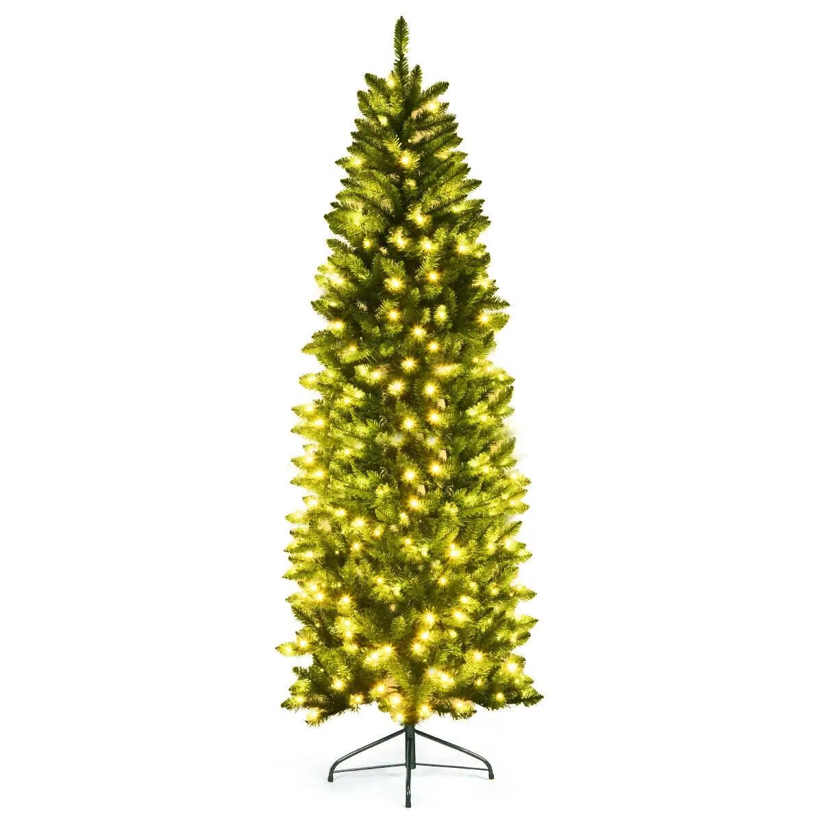 6 Feet PVC Hinged Pre-lit Artificial Fir Pencil Christmas Tree with 150 Lights, photo 22 of 24