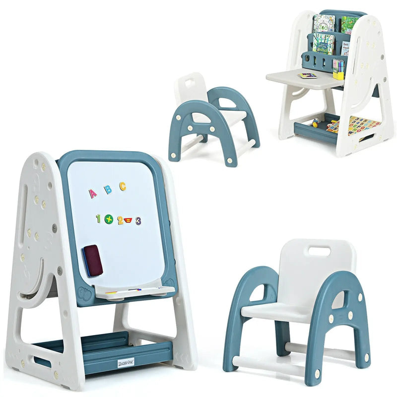2-in-1 Kids Easel Desk Chair Set Book Rack Adjustable Art Painting Board by DirectDeals