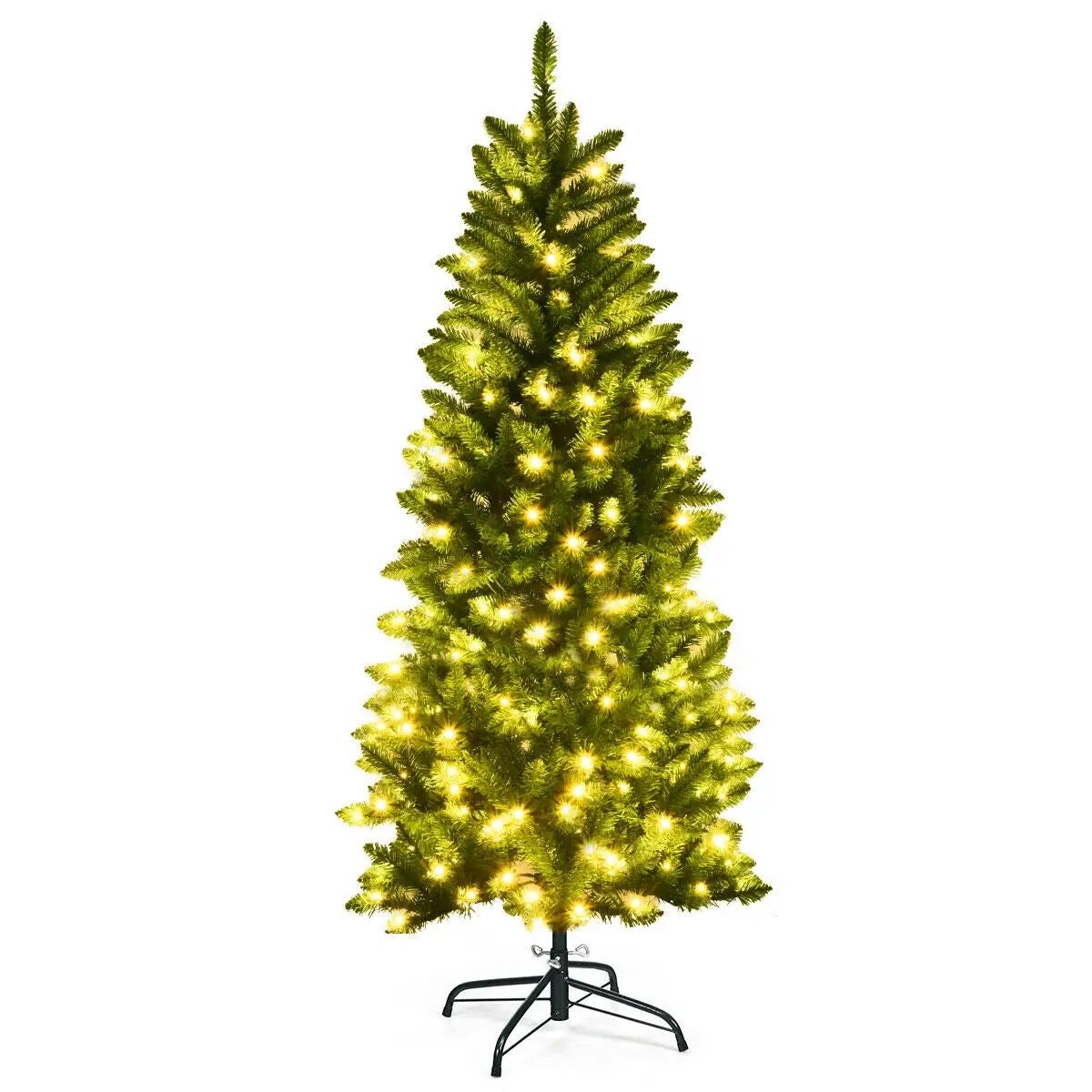 6 Feet PVC Hinged Pre-lit Artificial Fir Pencil Christmas Tree with 150 Lights, photo 11 of 24
