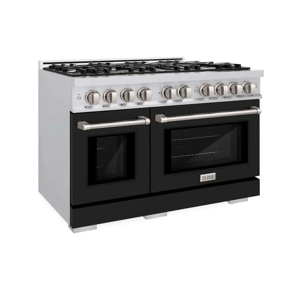 ZLINE 48" Select Gas Range Gas Convection Gas Oven Stainless Steel Black Matte Door HGR-BLM-48 by Farmhouse Kitchen and Bath