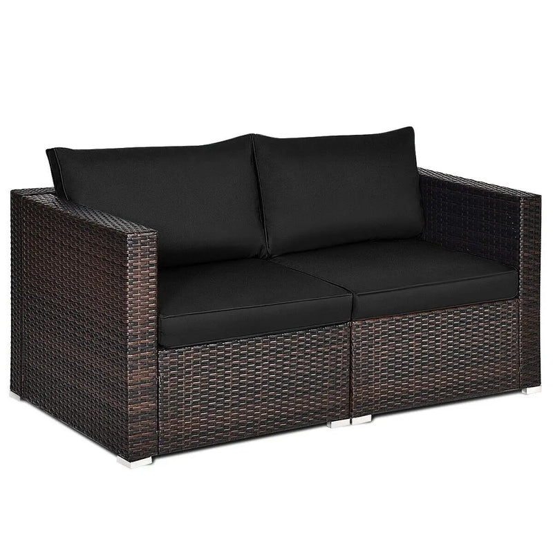 2 Pieces Patio Rattan Sectional Conversation Sofa Set-Beige by DirectDeals