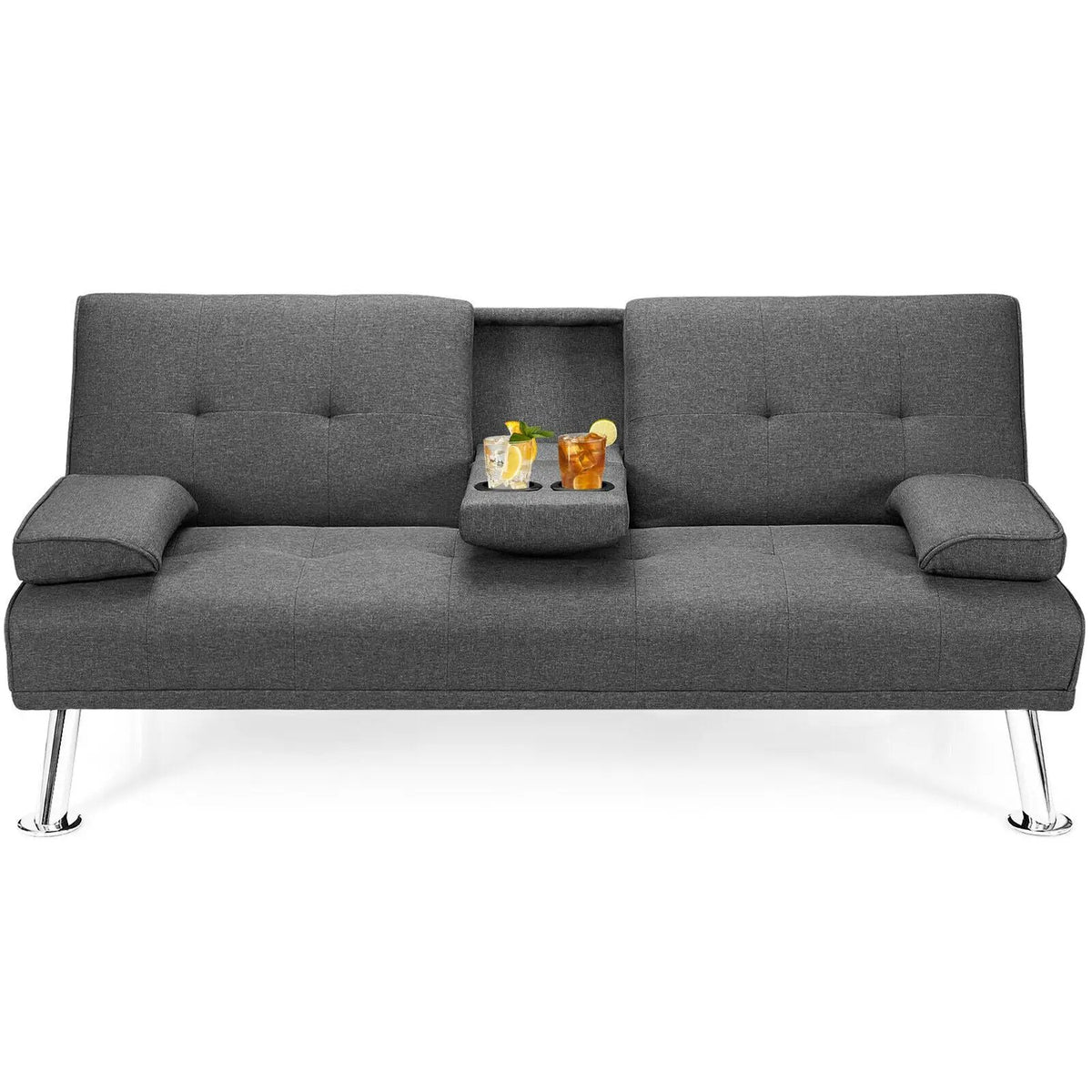 Convertible Folding Futon Sofa Bed Fabric with 2 Cup Holders, photo 4 of 9