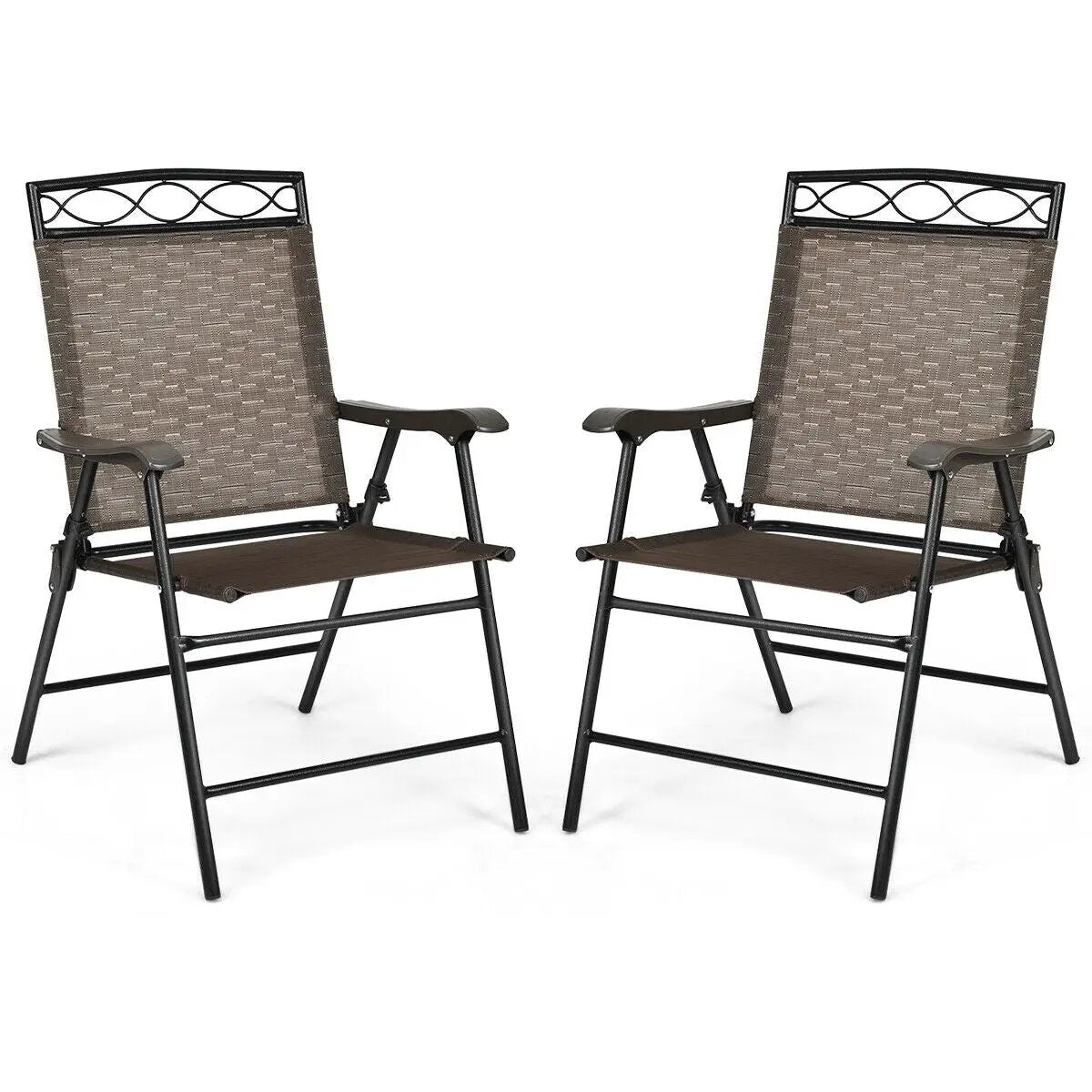 Set of 2 Patio Folding Chairs Sling Portable Dining Chair Set with Armrest by DirectDeals