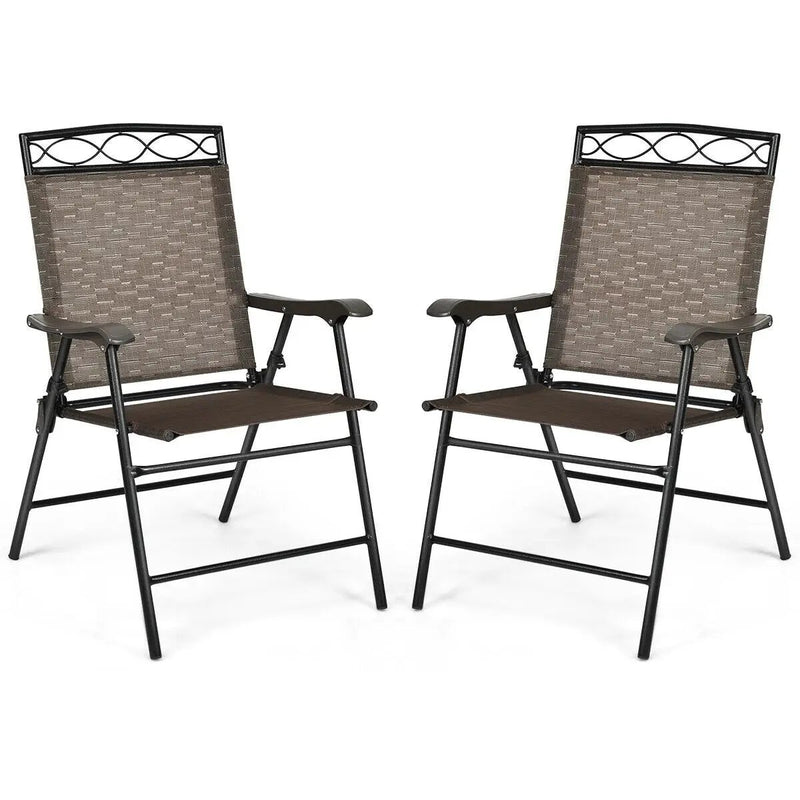 Set of 2 Patio Folding Chairs Sling Portable Dining Chair Set with Armrest by DirectDeals