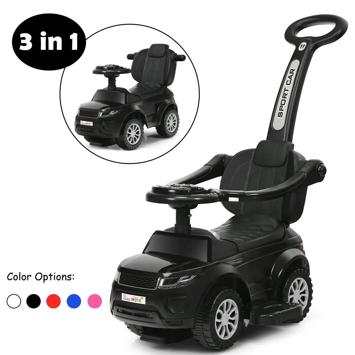 3 In 1 Ride on Push Car Toddler Stroller Sliding Car with Music-Blue, photo 4 of 12