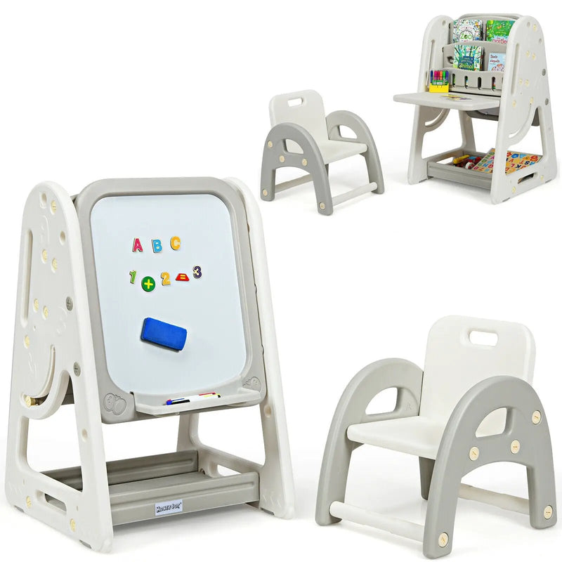 2-in-1 Kids Easel Desk Chair Set Book Rack Adjustable Art Painting Board by DirectDeals