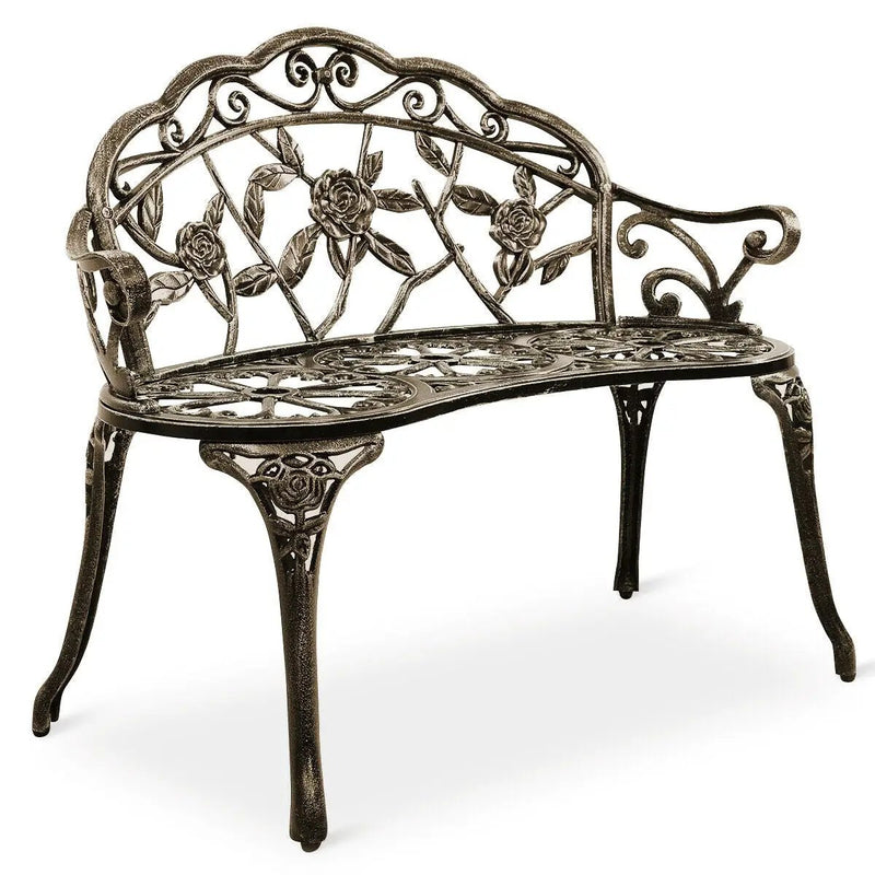Outdoor Cast Aluminum Patio Bench Antique Rose by DirectDeals