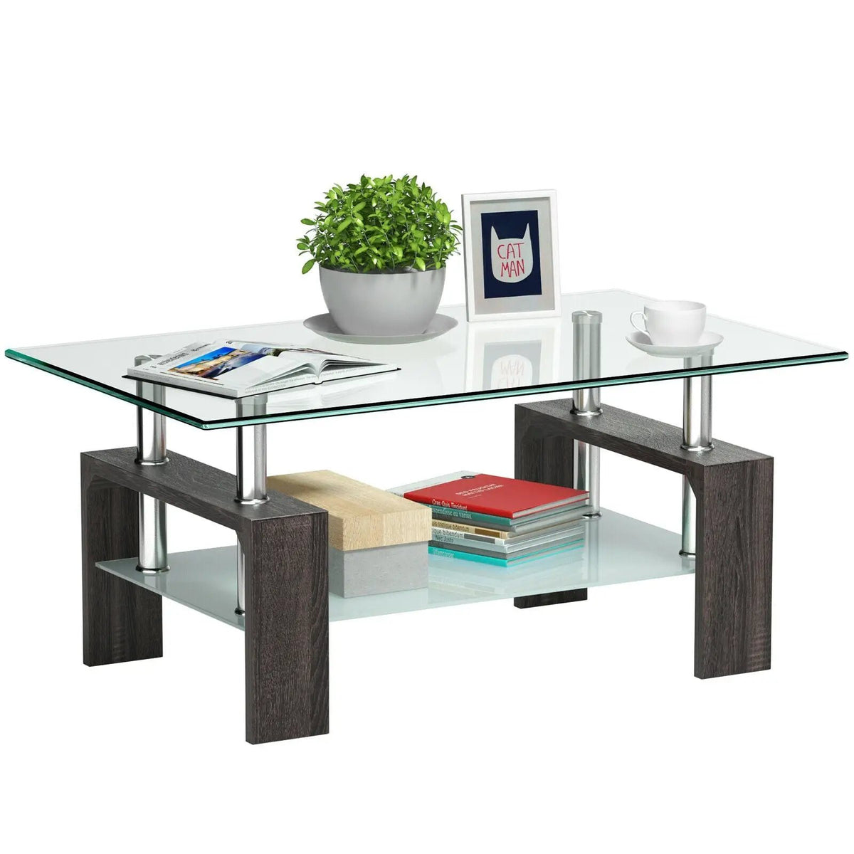 Rectangular Tempered Glass Coffee Table with Shelf, photo 28 of 32