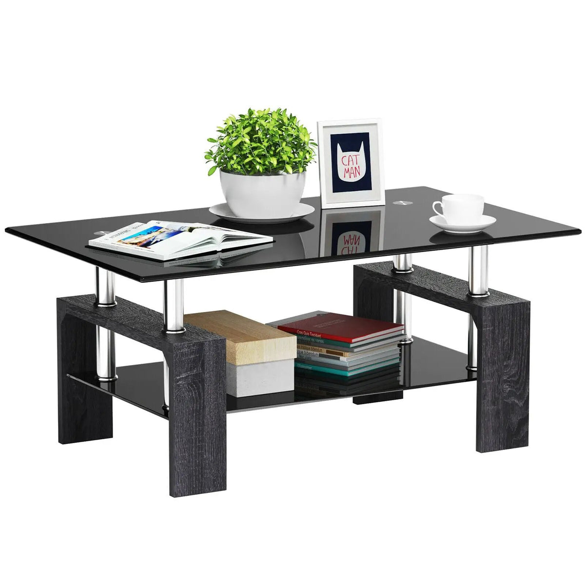 Rectangular Tempered Glass Coffee Table with Shelf, photo 30 of 32