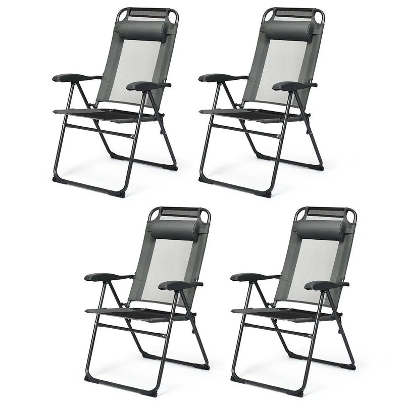 4 Pieces Patio Garden Adjustable Reclining Folding Chairs with Headrest by DirectDeals
