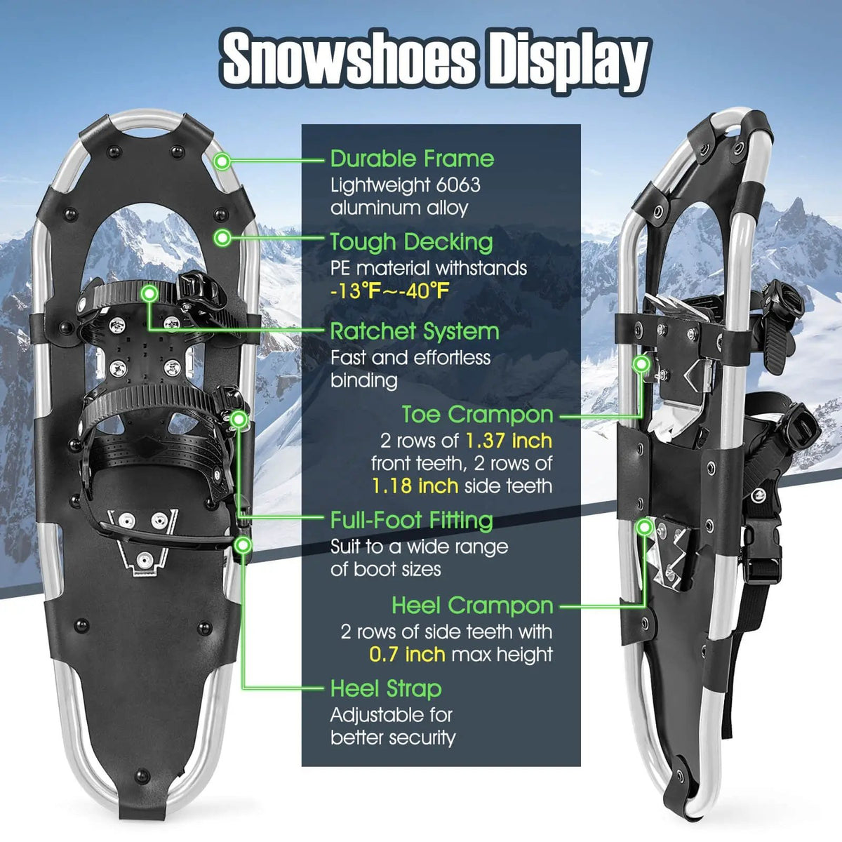 21/25/30 Inch 4-in-1 Lightweight Terrain Snowshoes with Flexible Pivot System, photo 15 of 24