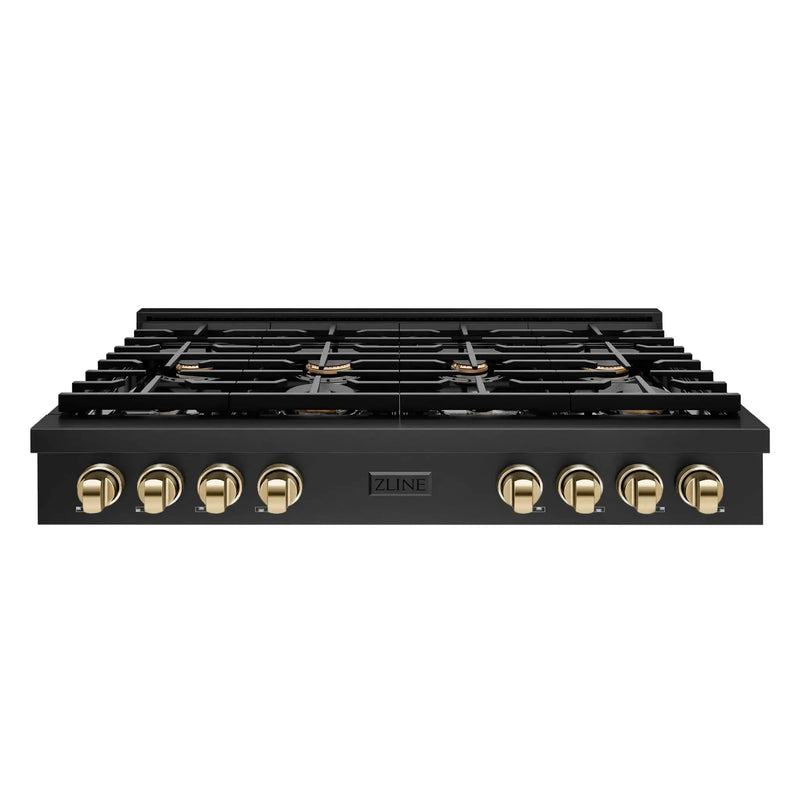 ZLINE 48" Paramount Gas Rangetop Black Stainless Steel Polished Gold SRTBZ-48-G by Farmhouse Kitchen and Bath