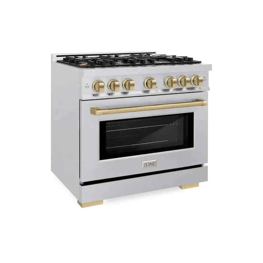 ZLINE 36" Select Dual Fuel Range Gas Cooktop Electric Convection Oven DuraSnow® Stainless Steel Champagne Bronze HDRSZ-36-CB by Farmhouse Kitchen and Bath