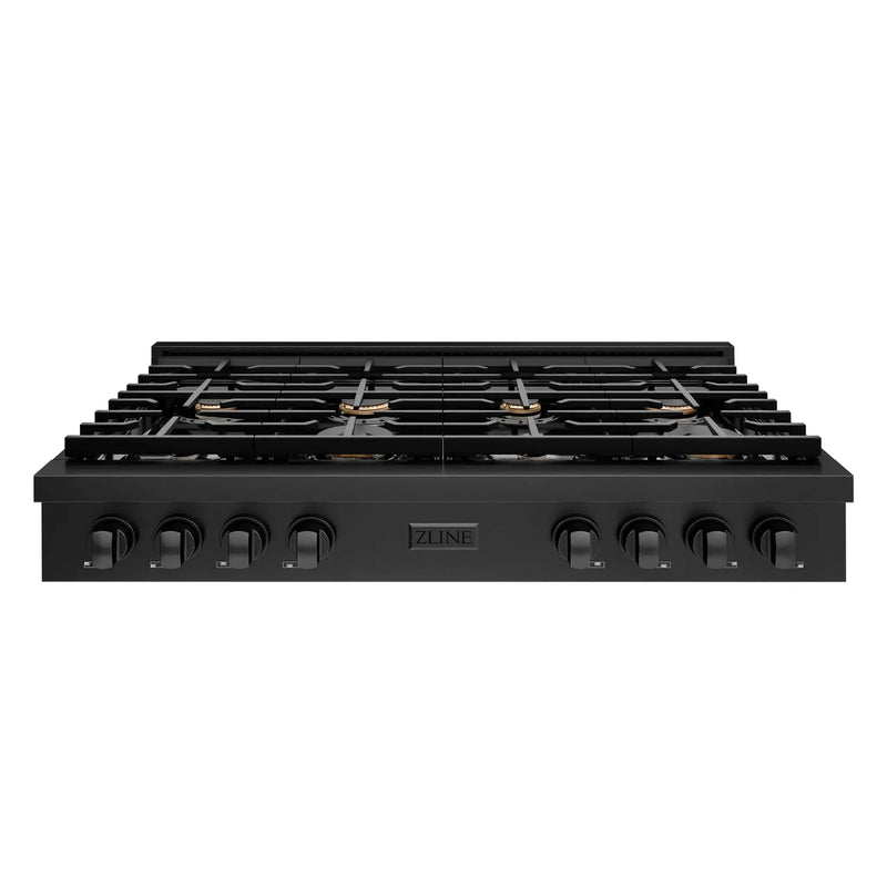 ZLINE 48" Paramount Gas Rangetop Black Stainless Steel Brass Burners SRTB-BR-48 by Farmhouse Kitchen and Bath