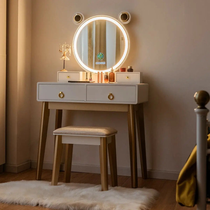 Vanity Set with 3-Color Lighted Touch Screen Dimming Mirror and 4 Drawers by DirectDeals
