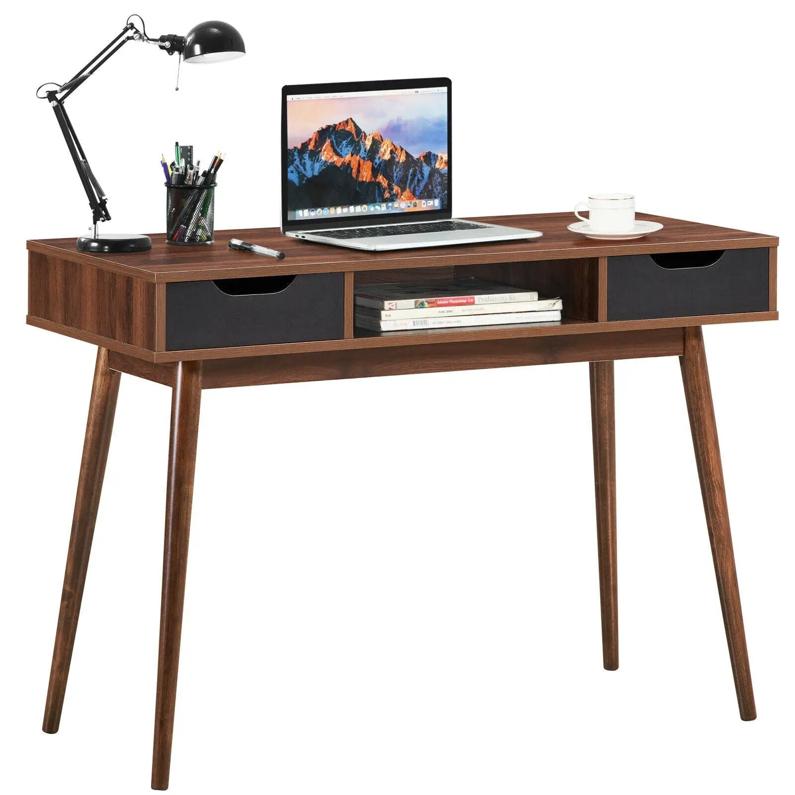 Stylish Computer Desk Workstation with 2 Drawers and Solid Wood Legs by DirectDeals