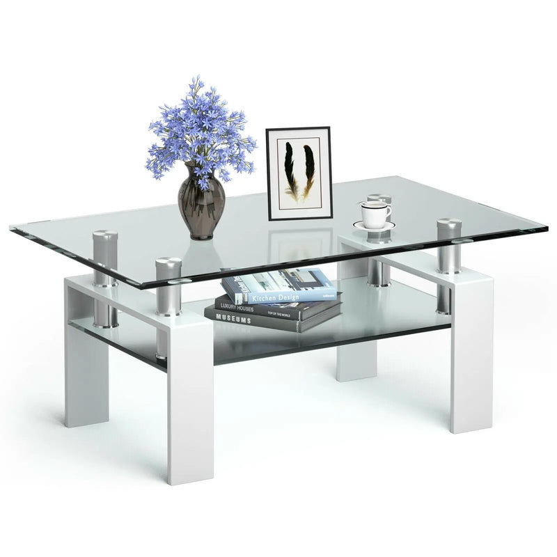 Rectangle Glass Coffee Table with Metal Legs for Living Room by DirectDeals