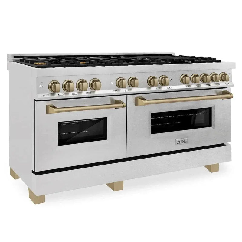 ZLINE 60" Autograph Edition Dual Fuel Range, DuraSnow, RASZ-SN-60-CB by Farmhouse Kitchen and Bath