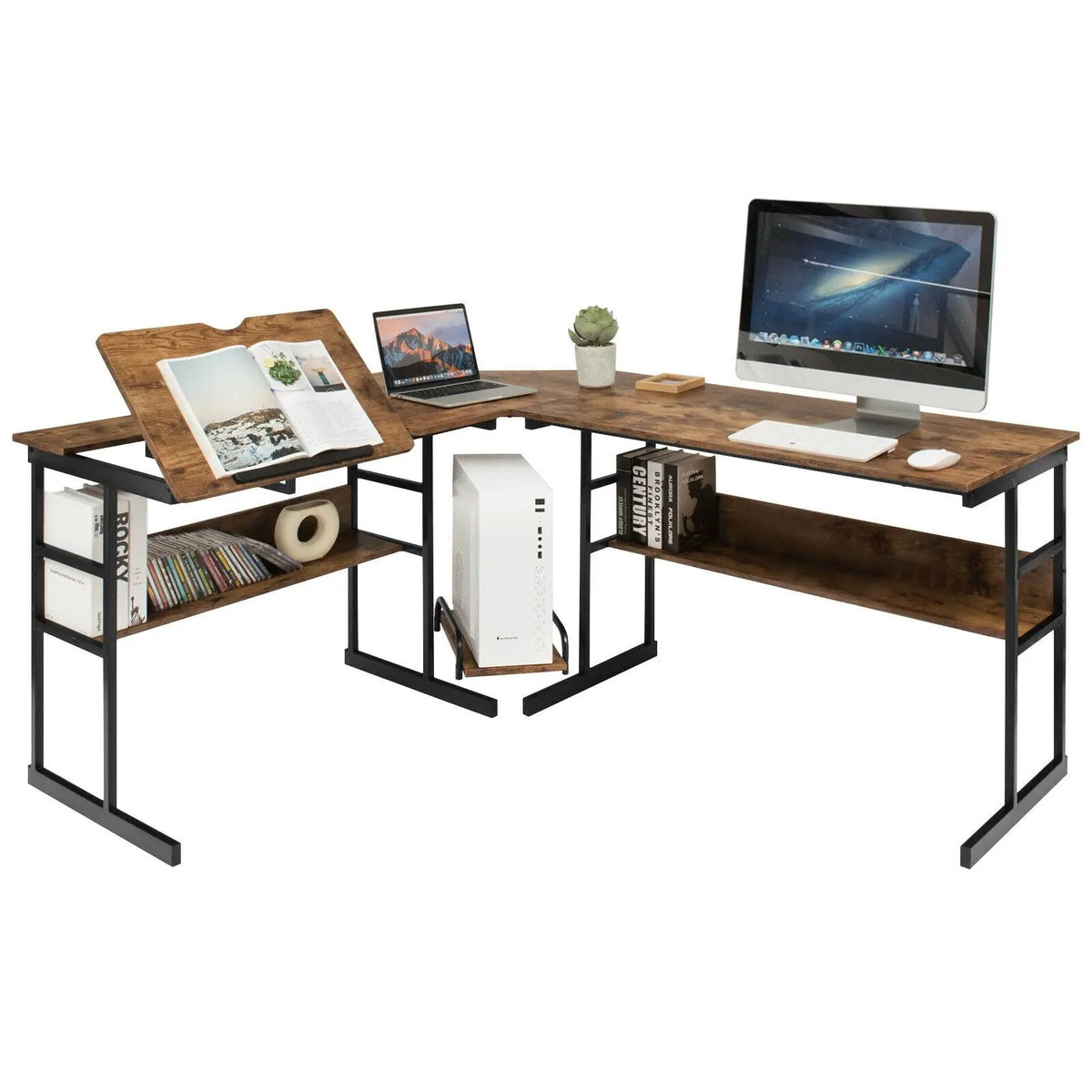 L-Shaped Computer Desk with Tiltable Tabletop, photo 14 of 32