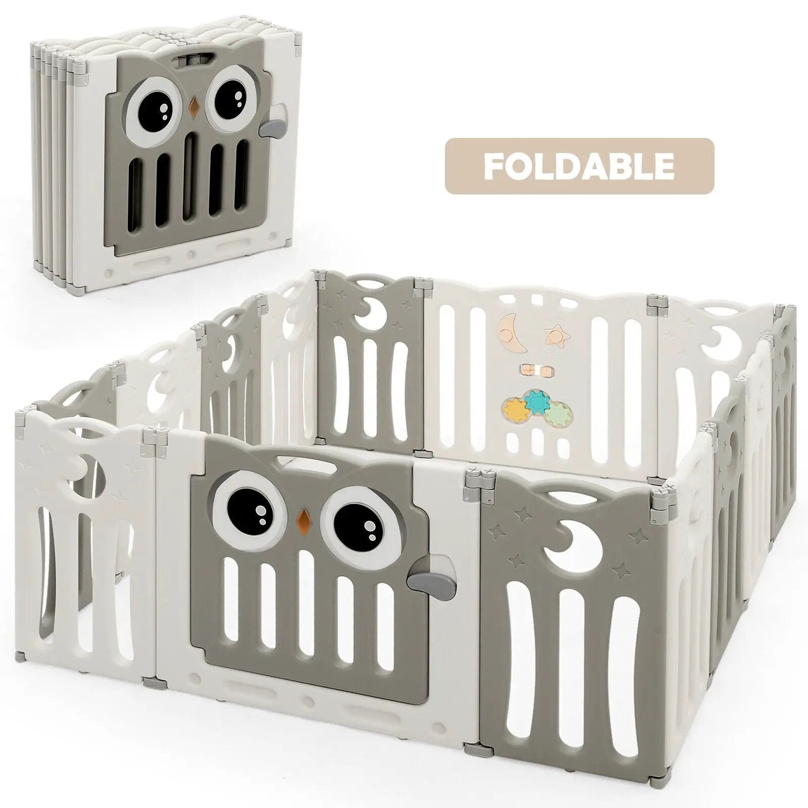 14-Panel Baby Playpen Kids Activity Center Foldable Play Yard with Lock Door by DirectDeals