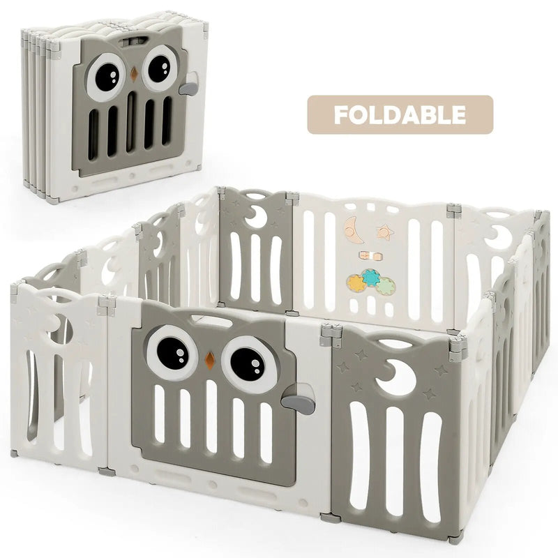 14-Panel Baby Playpen Kids Activity Center Foldable Play Yard with Lock Door by DirectDeals