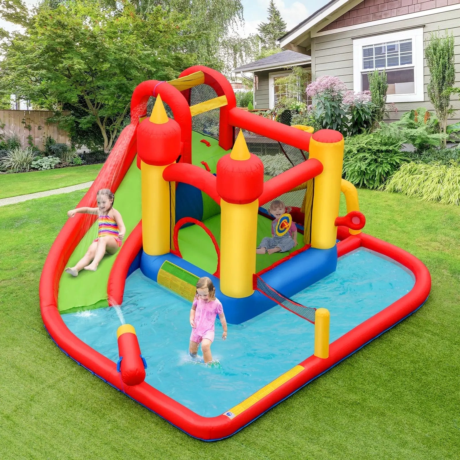Inflatable Blow Up Water Slide Bounce House with 740 W Blower by DirectDeals