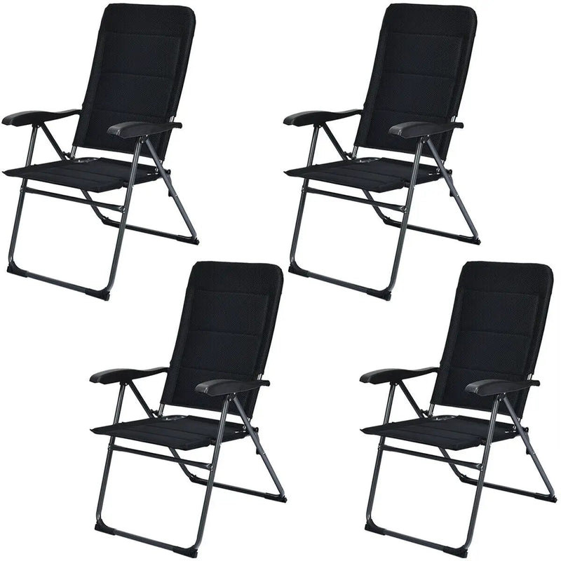 Set of 4 Patio Folding Chairs with Adjustable Backrest-Black by DirectDeals