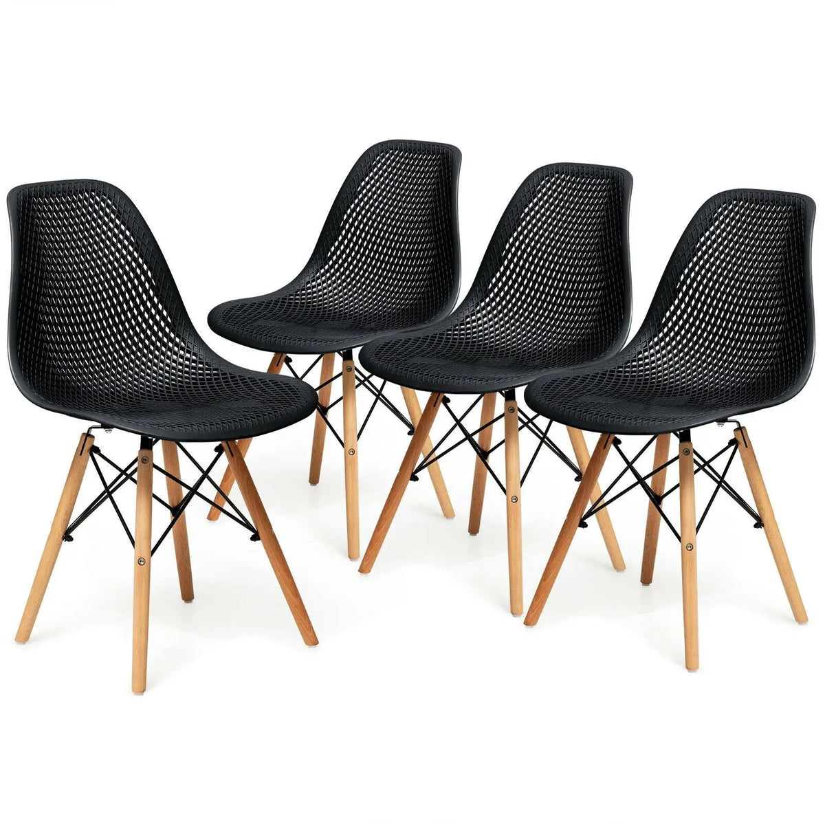 4 Pieces Modern Plastic Hollow Chair Set with Wood Leg by DirectDeals