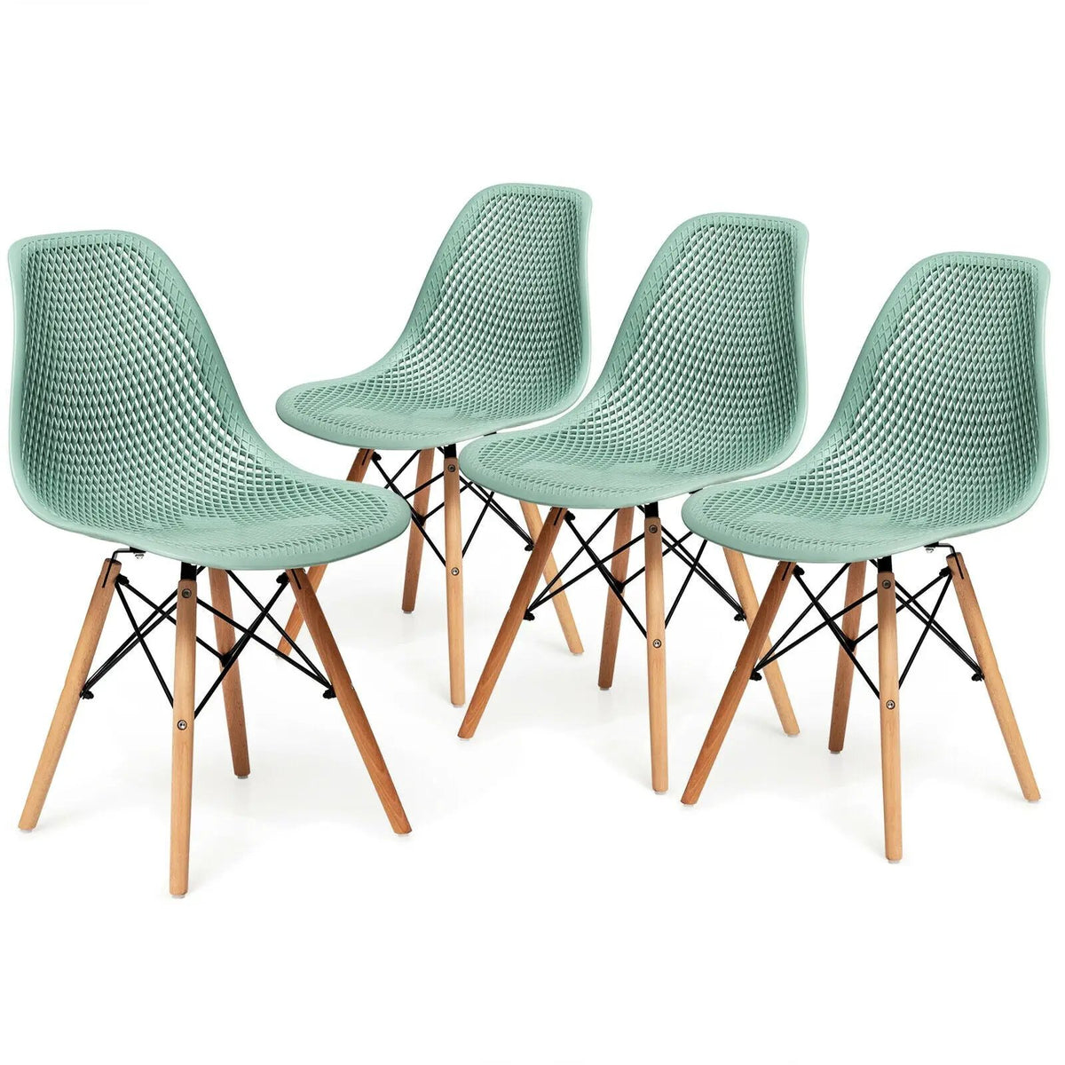 4 Pieces Modern Plastic Hollow Chair Set with Wood Leg by DirectDeals
