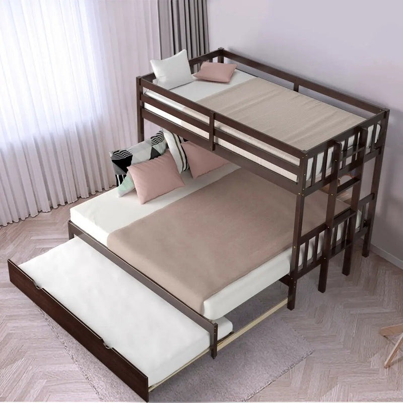 Twin Pull-Out Bunk Bed with Trundle Wooden Ladder by DirectDeals