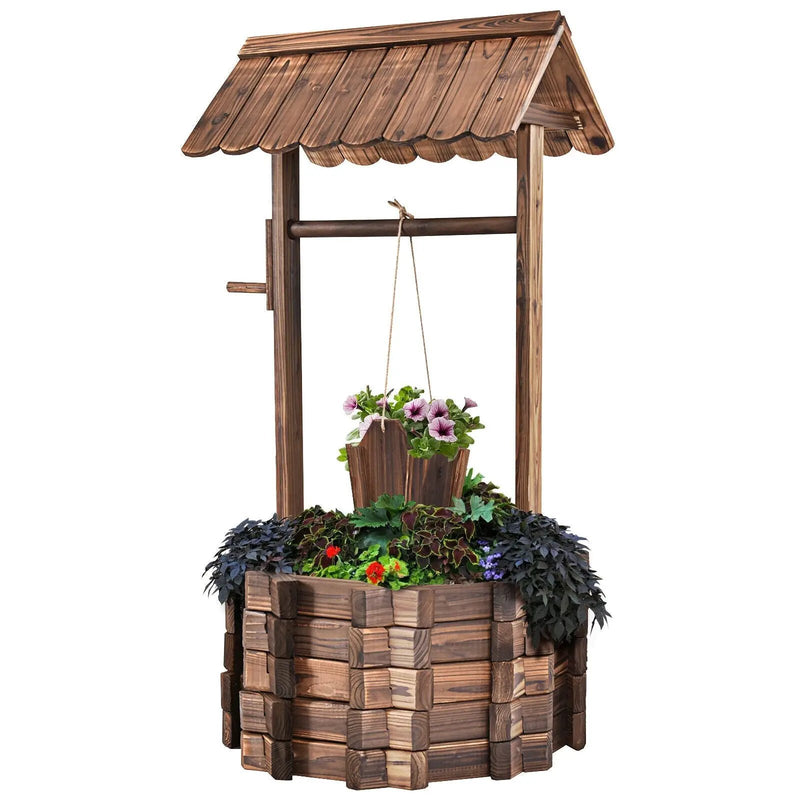 Outdoor Wooden Wishing Well Planter Bucket by DirectDeals