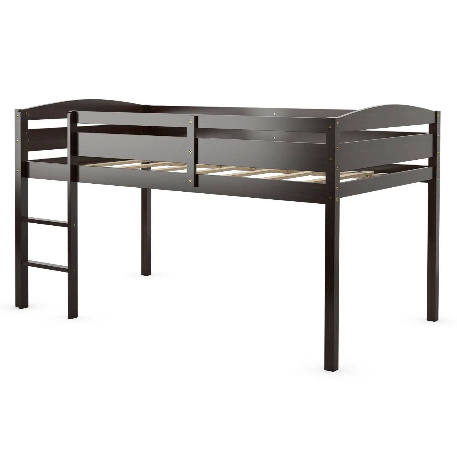 Wooden Twin Low Loft Bunk Bed with Guard Rail and Ladder by DirectDeals