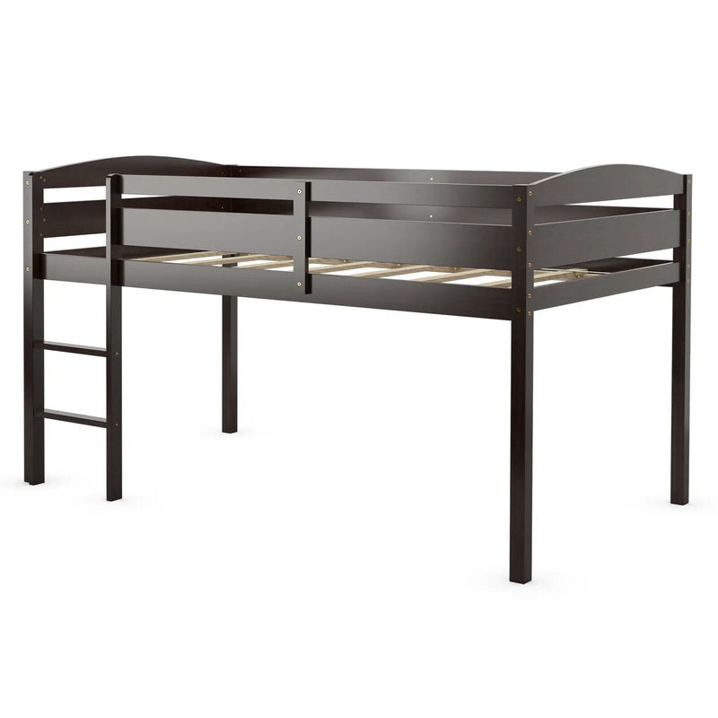 Wooden Twin Low Loft Bunk Bed with Guard Rail and Ladder by DirectDeals