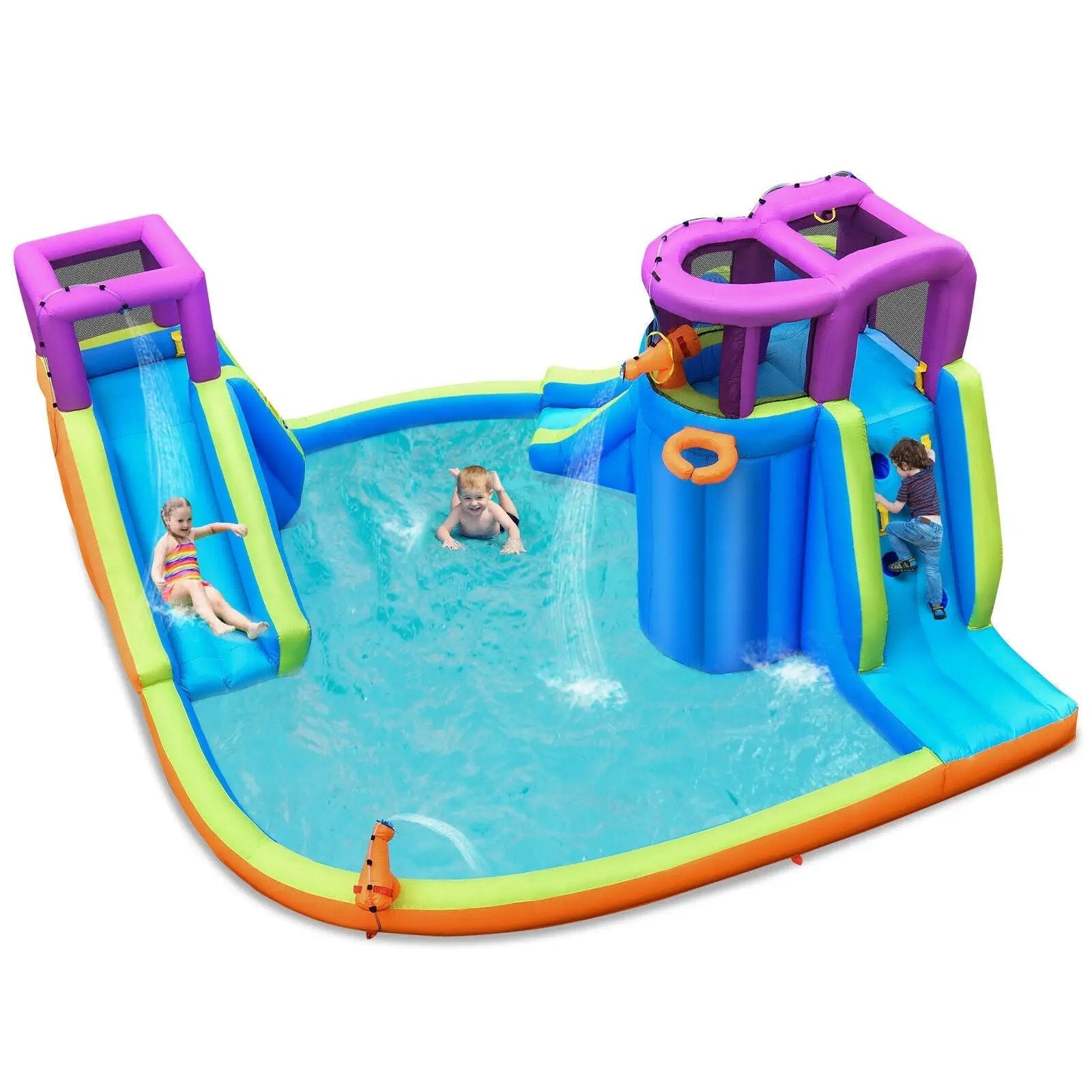 6-in-1 Inflatable Dual Water Slide Bounce House Without Blower by DirectDeals