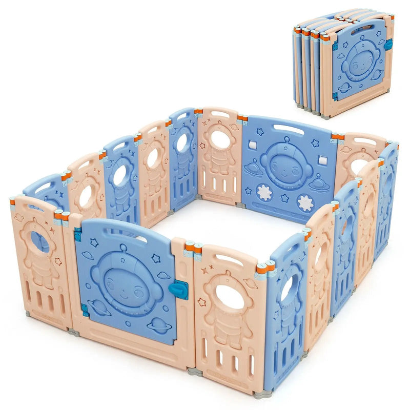 18-Panel Foldable Baby Playpen Kids Activity Center with Lockable Door by DirectDeals