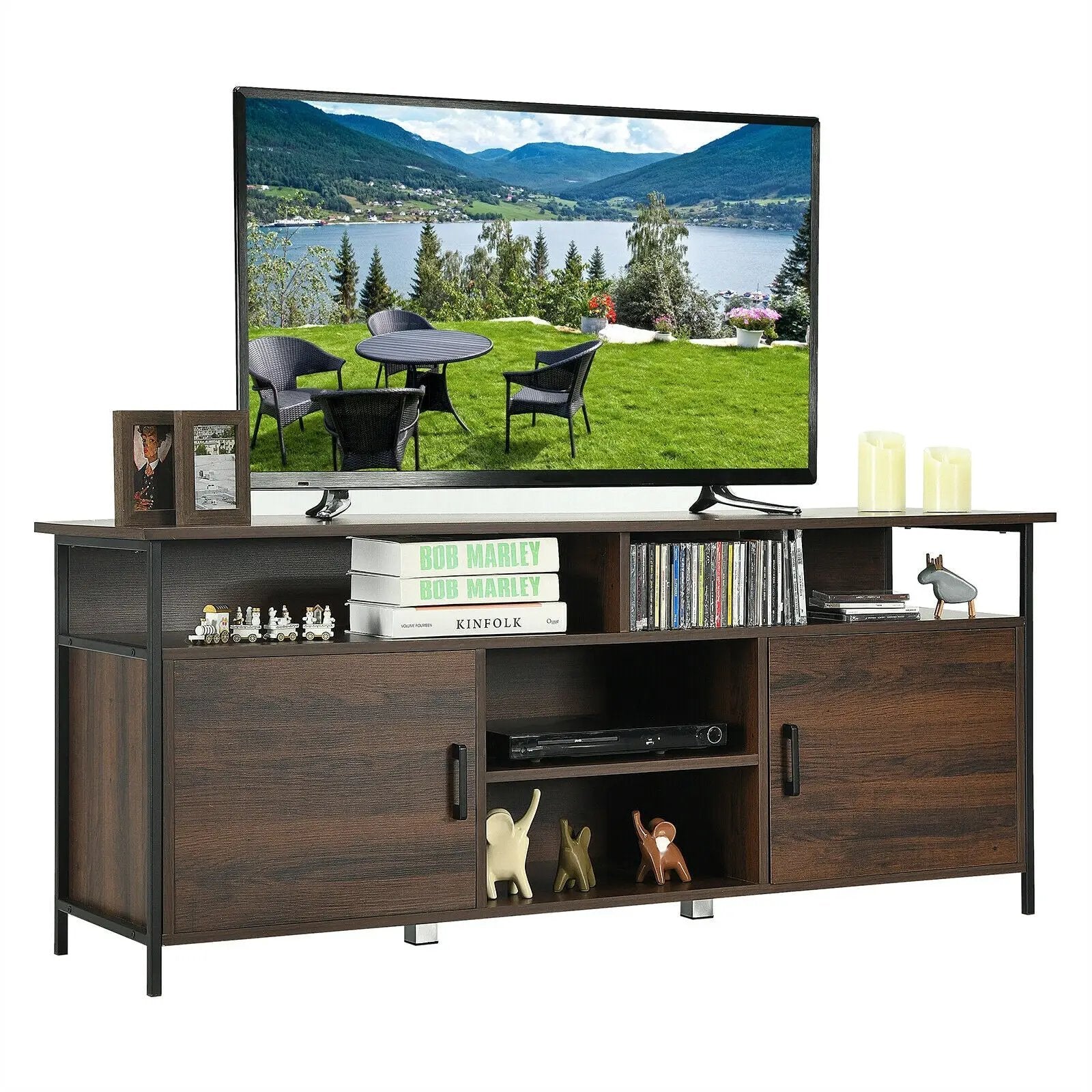 58 Inch Wood TV Stand Entertainment Media Center Console with Storage Cabinet by DirectDeals
