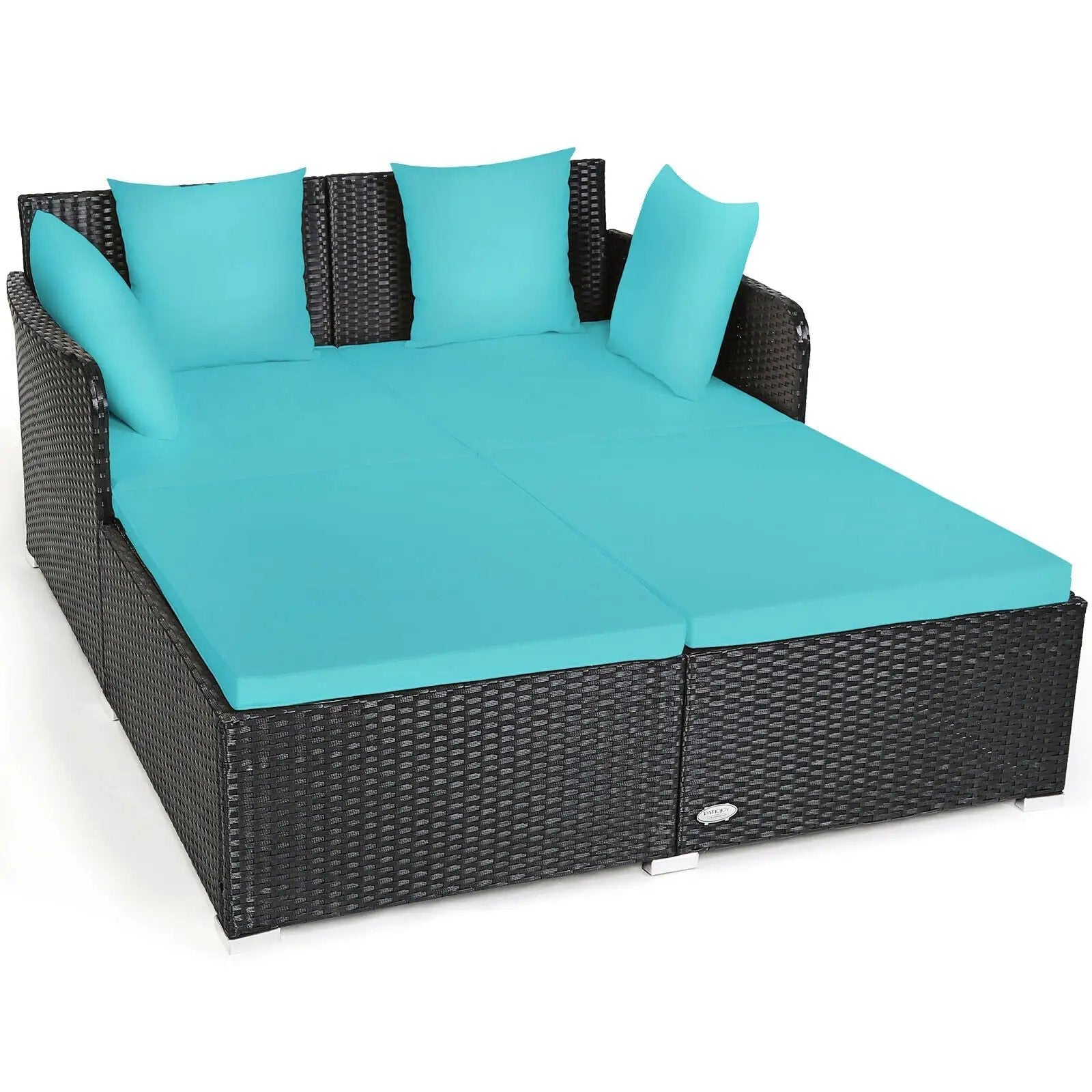 Spacious Outdoor Rattan Daybed with Upholstered Cushions and Pillows by DirectDeals
