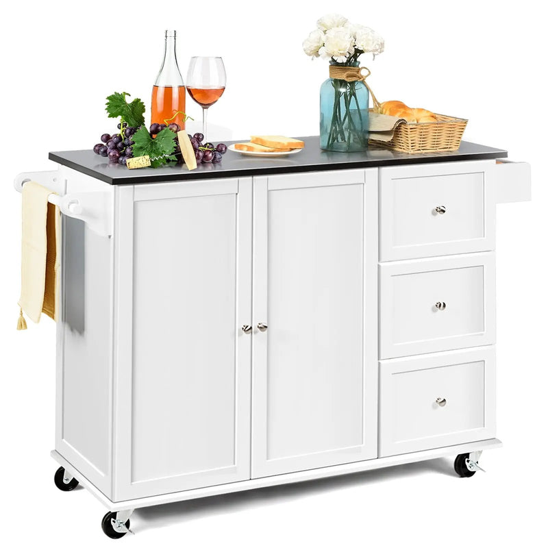 Kitchen Island 2-Door Storage Cabinet with Drawers and Stainless Steel Top by DirectDeals