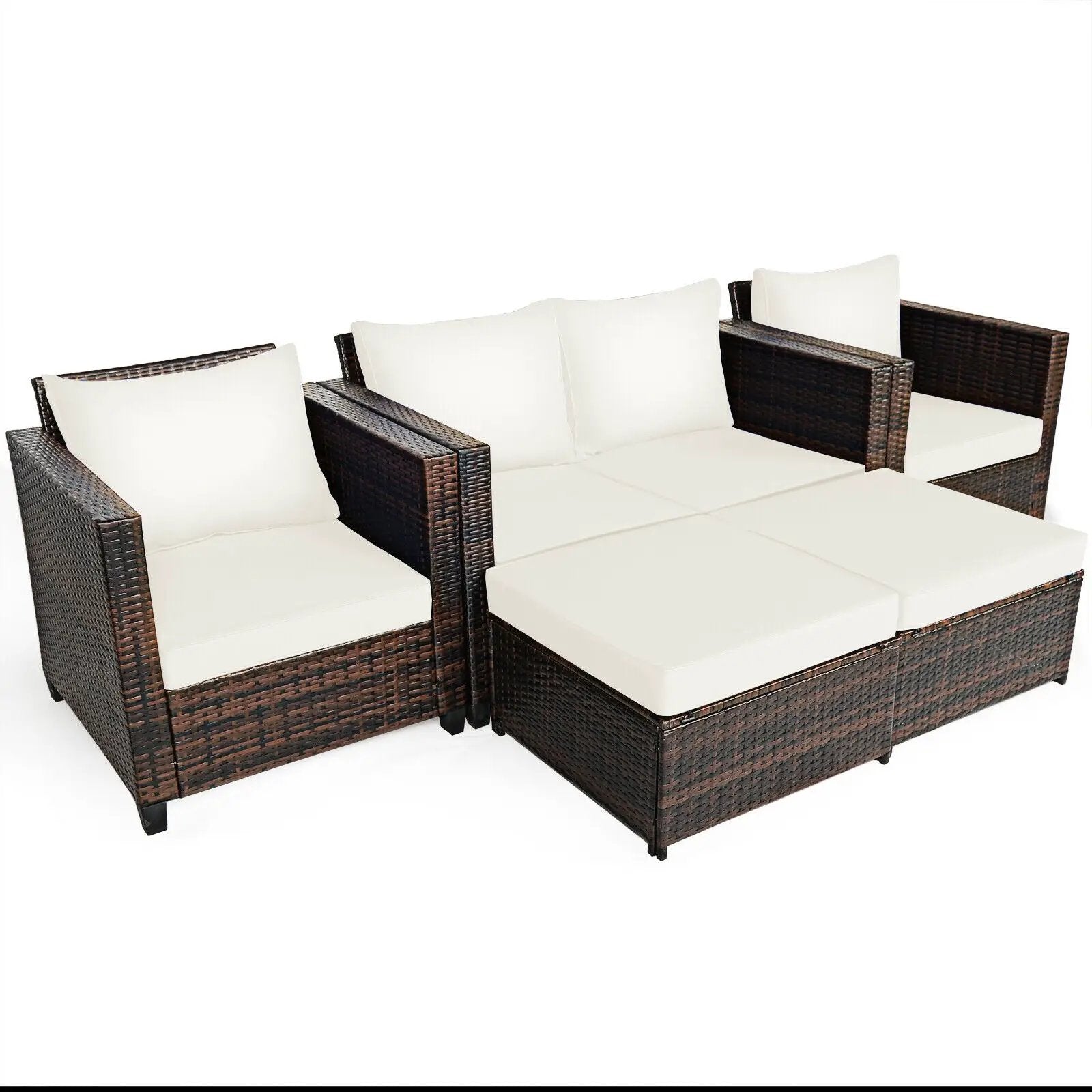 5 Pieces Patio Cushioned Rattan Furniture Set by DirectDeals