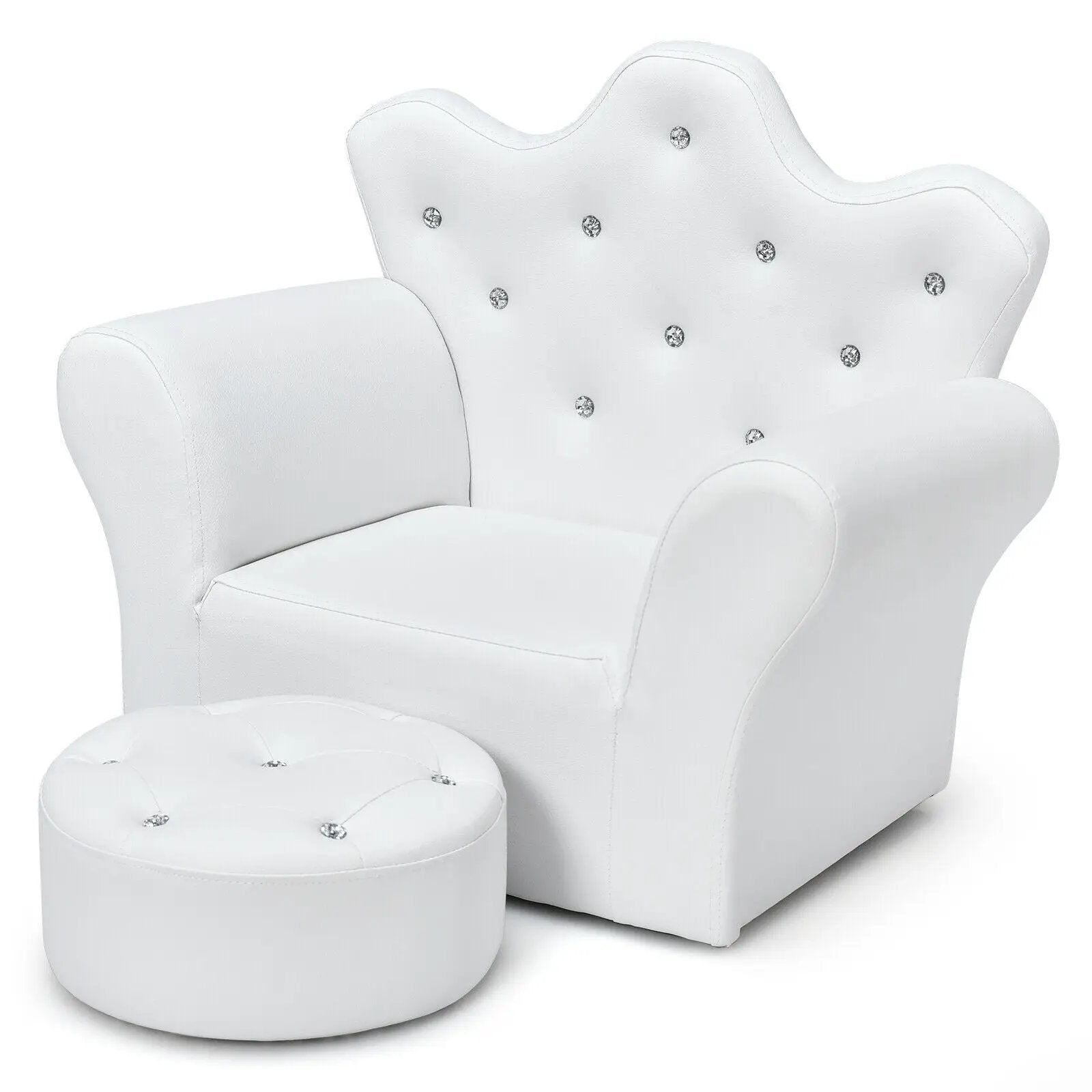 Children Upholstered Princess Sofa with Ottoman and Diamond Decoration for Boys and Girls by DirectDeals