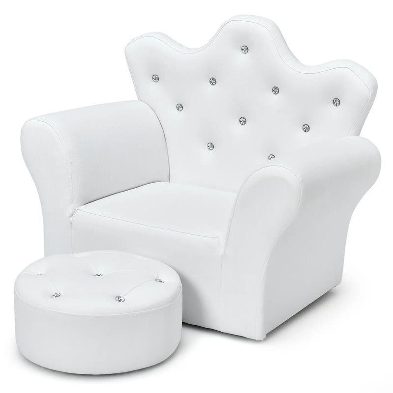 Children Upholstered Princess Sofa with Ottoman and Diamond Decoration for Boys and Girls by DirectDeals