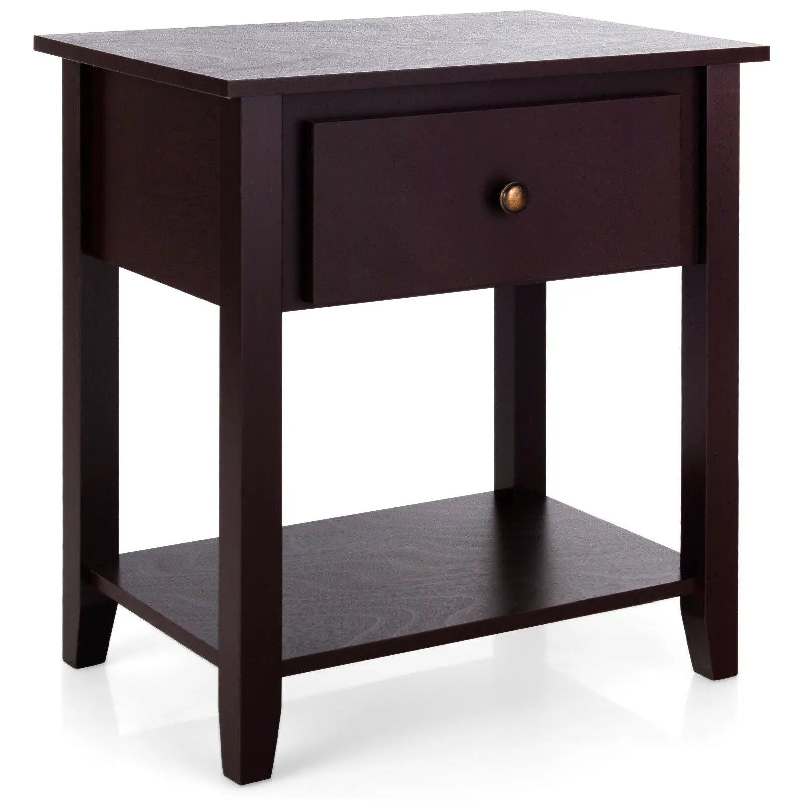 Nightstand with Drawer and Storage Shelf for Bedroom Living Room-Espresso by DirectDeals