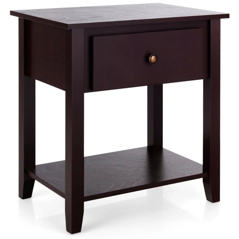 Nightstand with Drawer and Storage Shelf for Bedroom Living Room-Espresso by DirectDeals