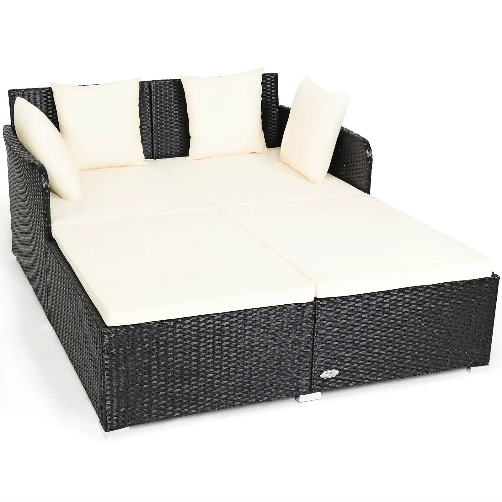 Spacious Outdoor Rattan Daybed with Upholstered Cushions and Pillows by DirectDeals