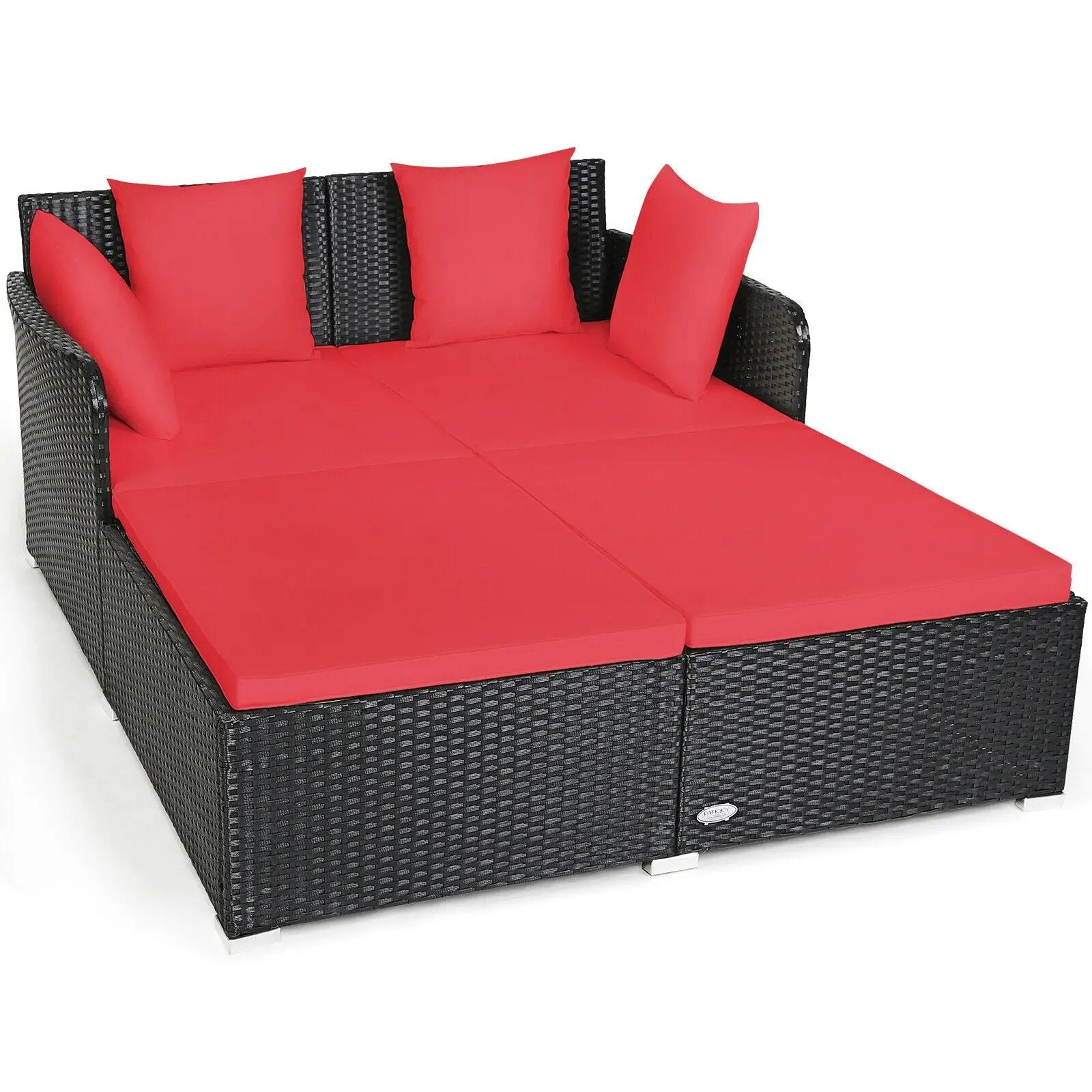 Spacious Outdoor Rattan Daybed with Upholstered Cushions and Pillows by DirectDeals