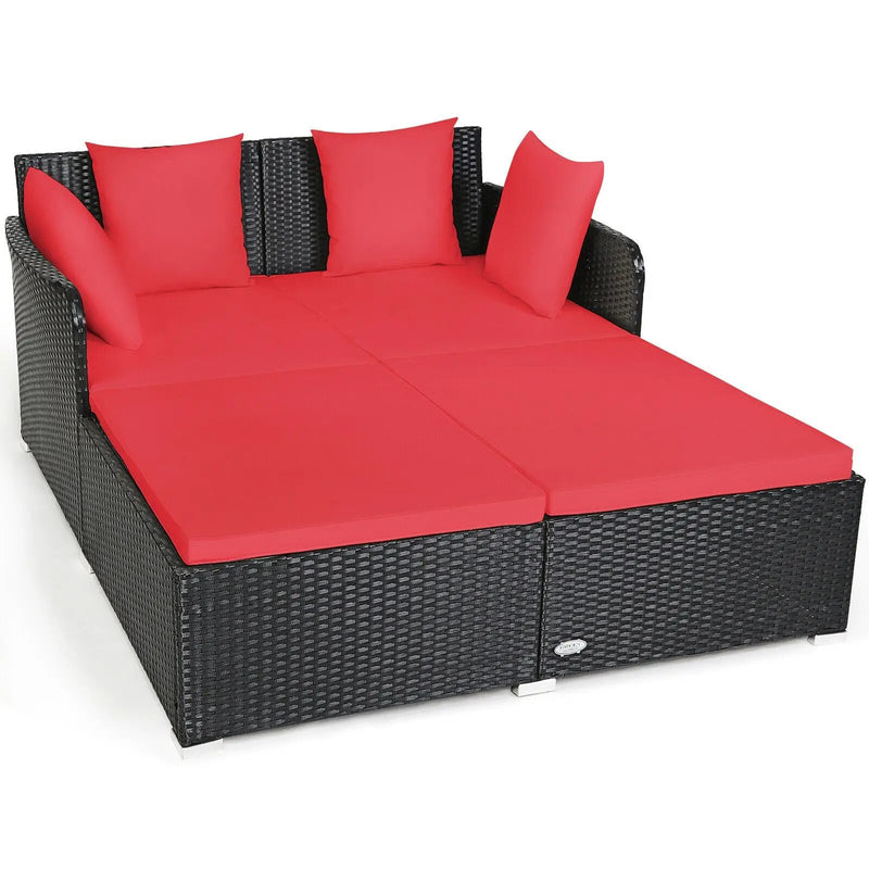 Spacious Outdoor Rattan Daybed with Upholstered Cushions and Pillows by DirectDeals