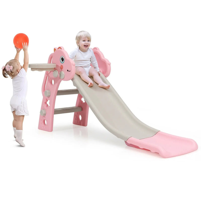 3-in-1 Kids Slide Baby Play Climber Slide Set with Basketball Hoop by DirectDeals