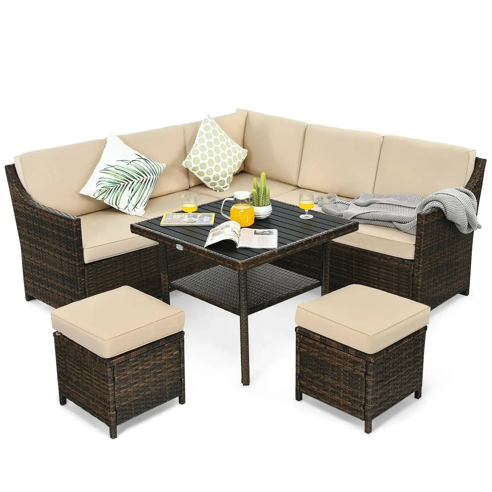 6 Pieces Patio Rattan Dining Sofa Funiture Set by DirectDeals
