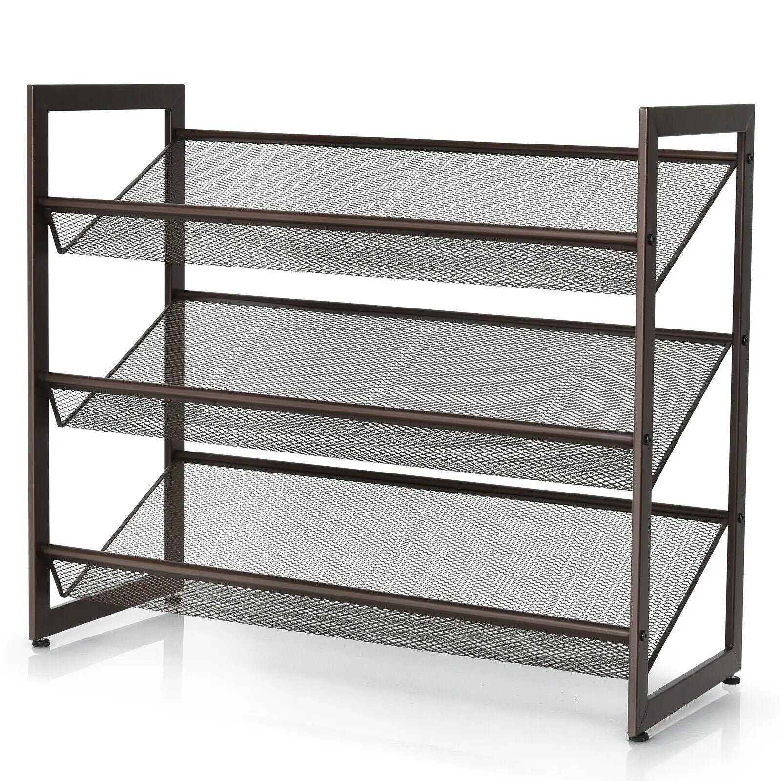 2/3/4 Tiers Flat and Slant Metal Shoe Rack for Entryway Hallway-3-Tier by DirectDeals