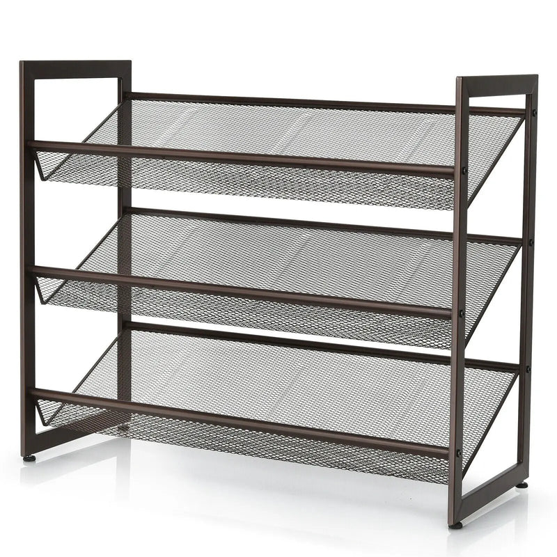 2/3/4 Tiers Flat and Slant Metal Shoe Rack for Entryway Hallway-3-Tier by DirectDeals